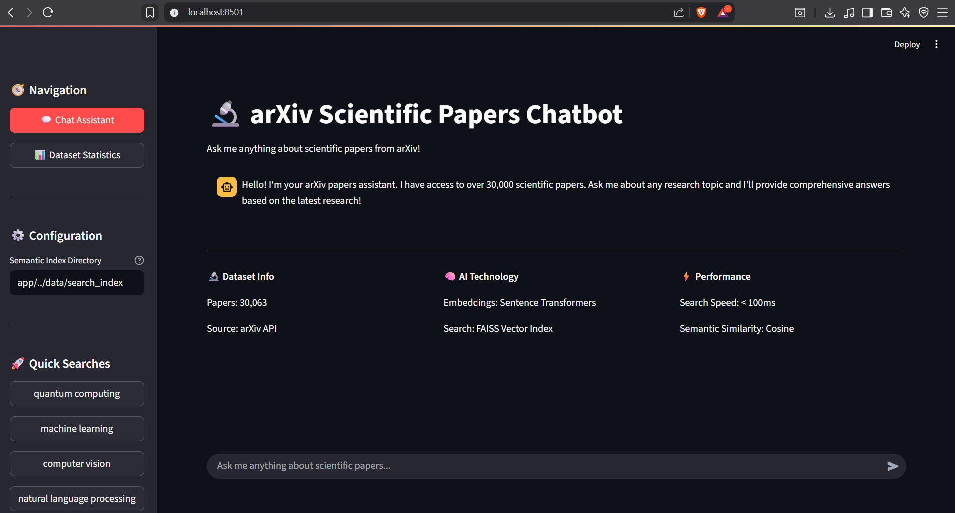 AI Assistant Chatbot for Semantic Exploration of Scientific Articles